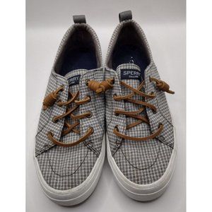 Women's Size 7 Sperry Crest Vibe Canvas Grey & White Mini Check Sneakers